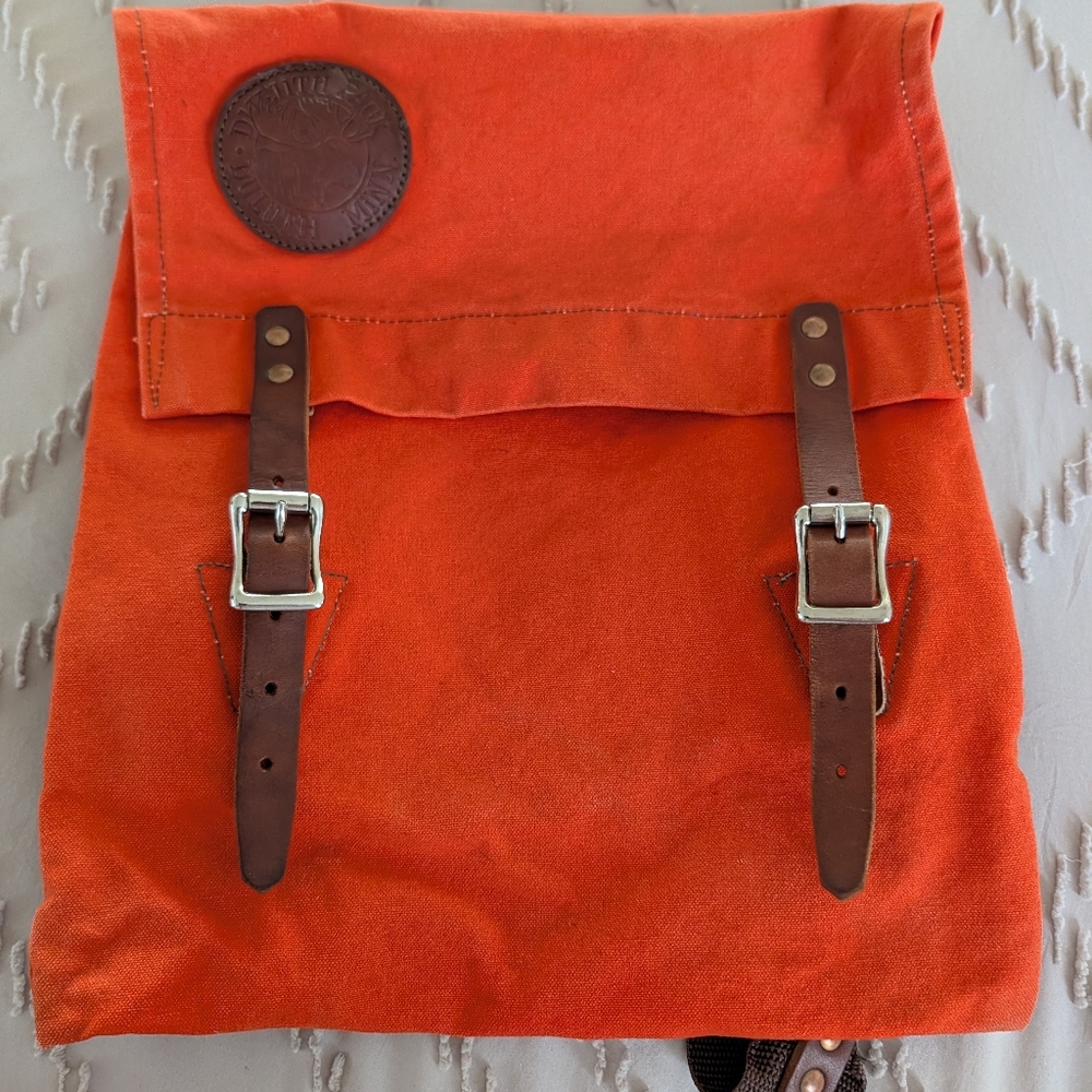 Duluth Pack Orange Canvas Backpack with Leather Straps